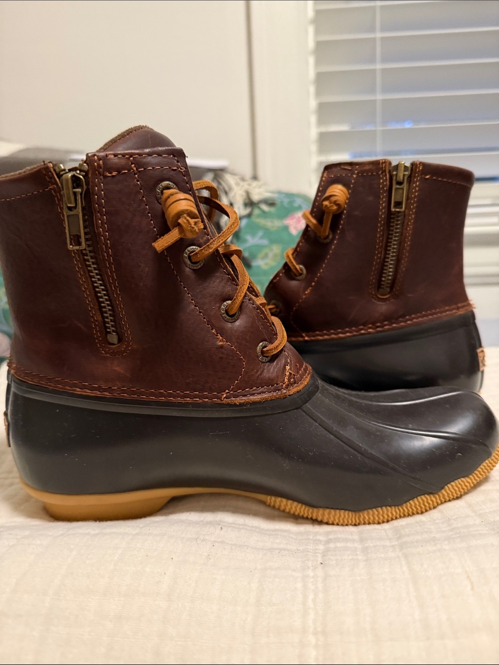 Sperry Brown Leather and Dark Brown Rubber Duck Boots with Tan Laces - Picture 5 of 7